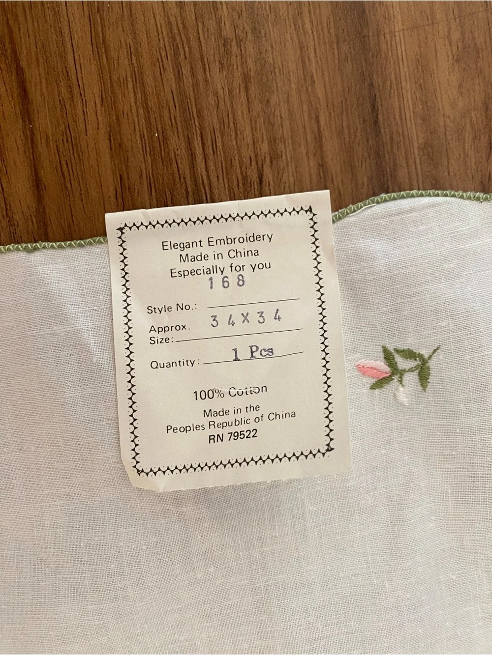Vintage Square Hand-Embroidered Rose Floral Tablecloth Topper Linen